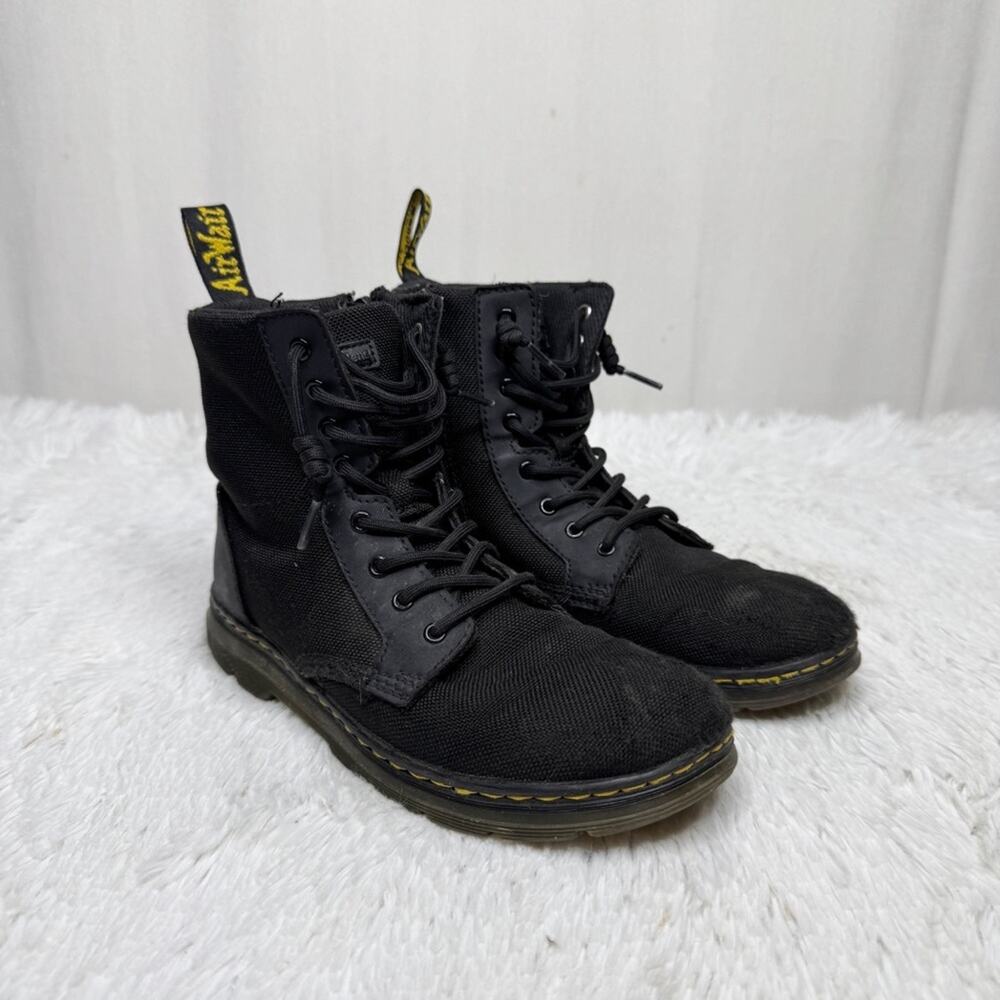 DR MARTENS / black canvas Combs Junior lace up combat boots / 4 big kid